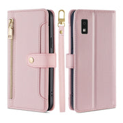 For Sharp Aqous Wish3 Sheep Texture Cross-body Zipper Wallet Leather Phone Case(Pink)