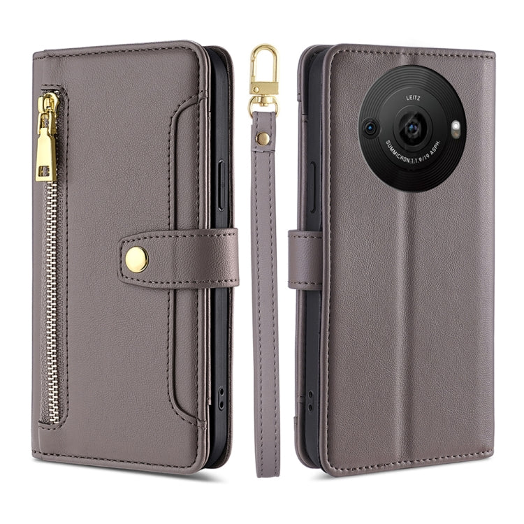 For Sharp Aquos R8 Pro SH-51 Sheep Texture Cross-body Zipper Wallet Leather Phone Case(Grey) - More Brand by PMC TechLife | Online Shopping South Africa | PMC TechLife | Buy Now Pay Later Mobicred