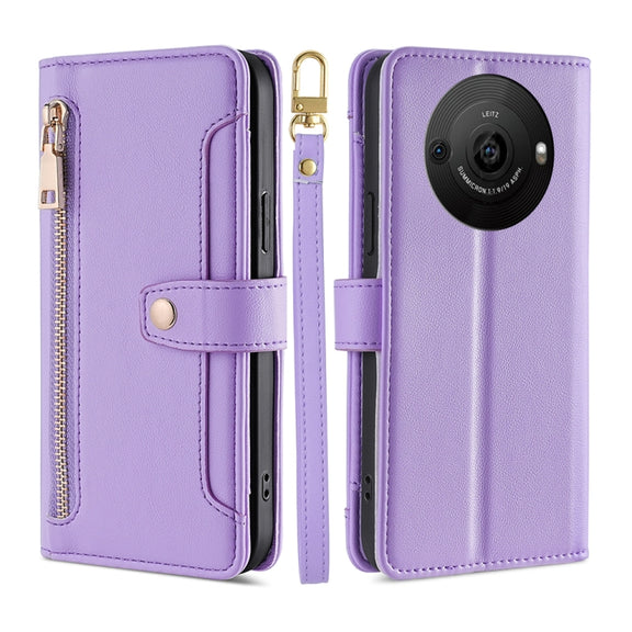 For Sharp Aquos R8 Pro SH-51 Sheep Texture Cross-body Zipper Wallet Leather Phone Case(Purple)