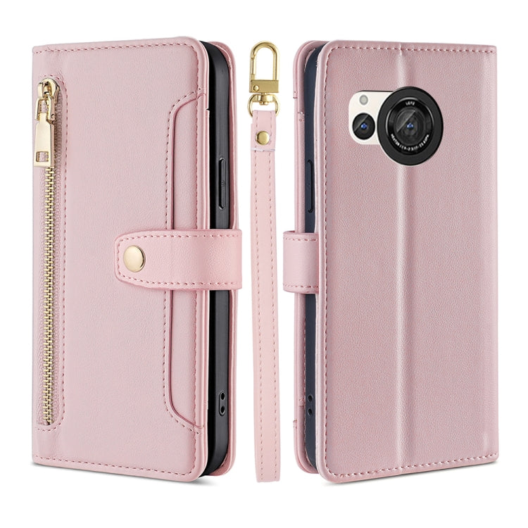 For Sharp Aquos R8 SH-52D Sheep Texture Cross-body Zipper Wallet Leather Phone Case(Pink) - More Brand by PMC TechLife | Online Shopping South Africa | PMC TechLife | Buy Now Pay Later Mobicred