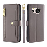 For Sharp Aquos sense8 Sheep Texture Cross-body Zipper Wallet Leather Phone Case(Grey)