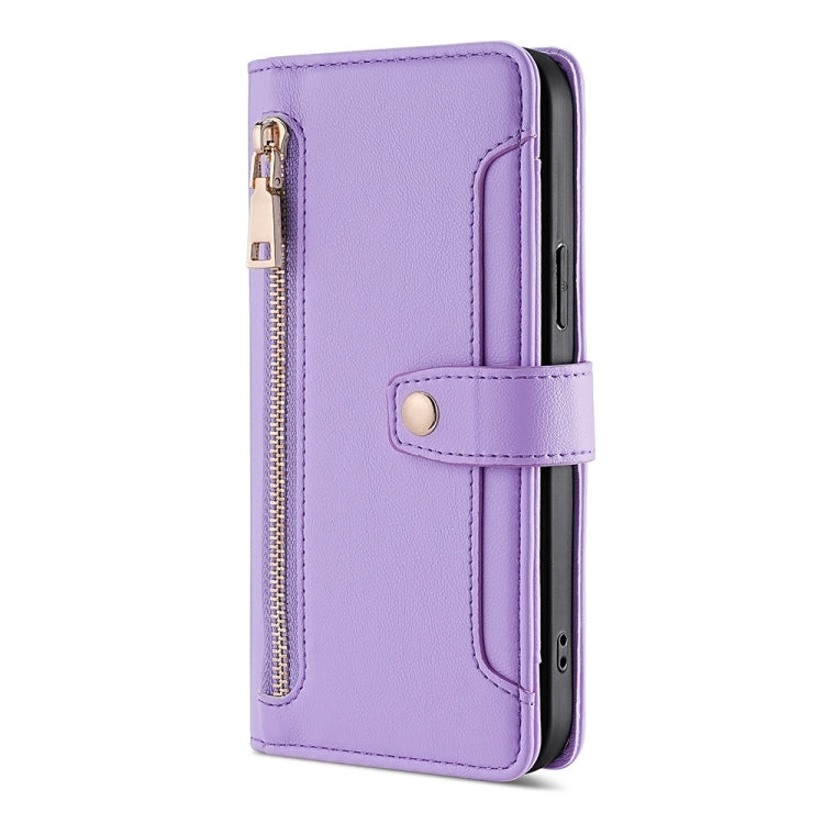 For Sharp Aquos sense8 Sheep Texture Cross-body Zipper Wallet Leather Phone Case(Purple) - More Brand by PMC TechLife | Online Shopping South Africa | PMC TechLife | Buy Now Pay Later Mobicred