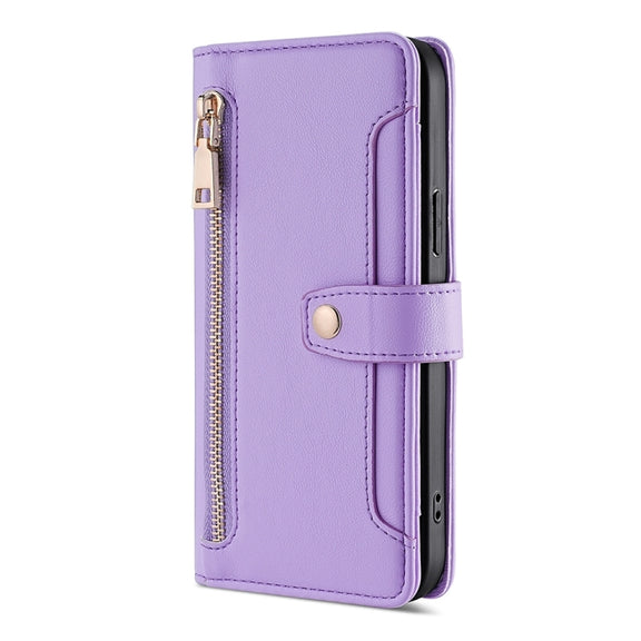 For Sharp Aquos sense8 Sheep Texture Cross-body Zipper Wallet Leather Phone Case(Purple)