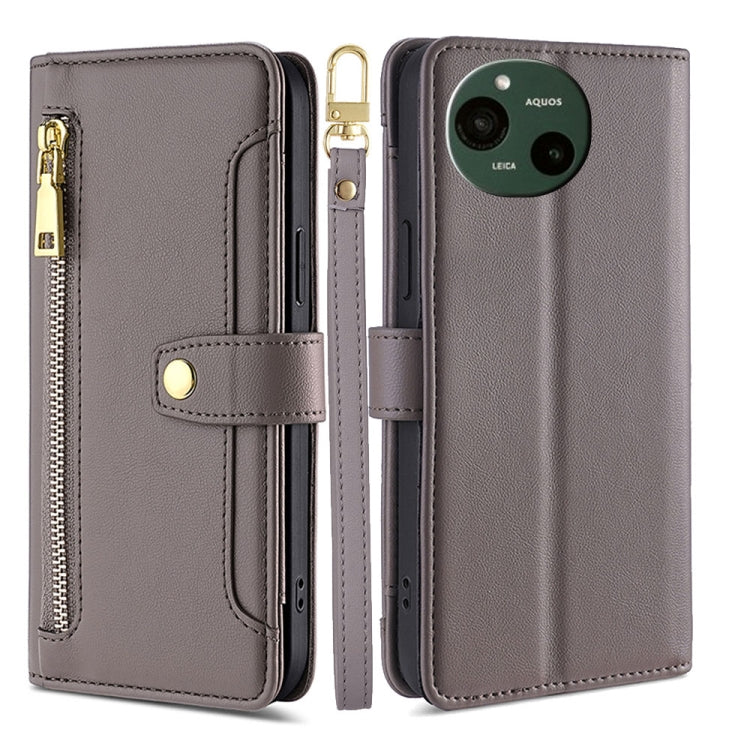 For Sharp Aquos R9 Sheep Texture Cross-body Zipper Wallet Leather Phone Case(Grey) - More Brand by PMC TechLife | Online Shopping South Africa | PMC TechLife | Buy Now Pay Later Mobicred