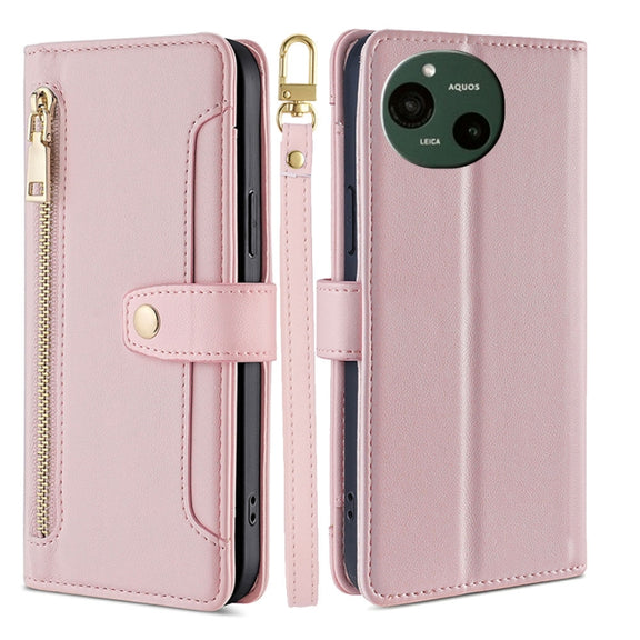 For Sharp Aquos R9 Sheep Texture Cross-body Zipper Wallet Leather Phone Case(Pink)