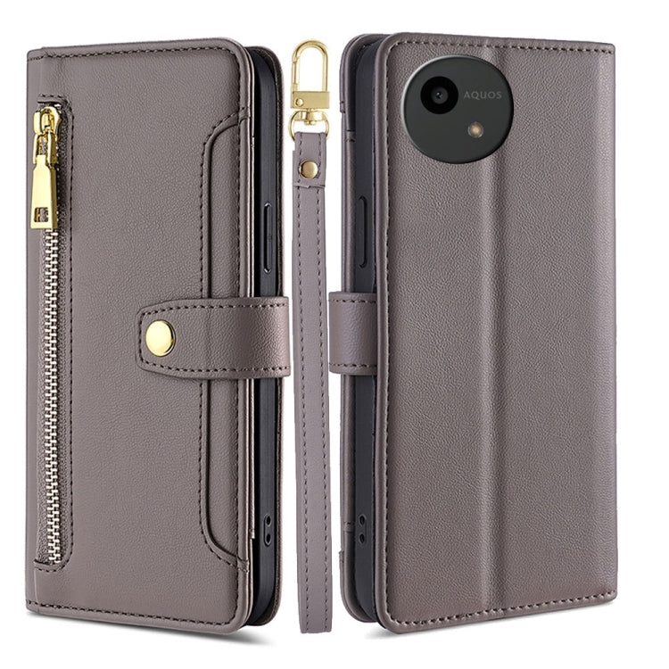 For Sharp Aquos Wish4 Sheep Texture Cross-body Zipper Wallet Leather Phone Case(Grey) - free shipping - PMC TechLife - Order now!