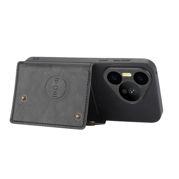 For Huawei Pura 70 Double Buckle Card Slots Magnetic Phone Case(Black)