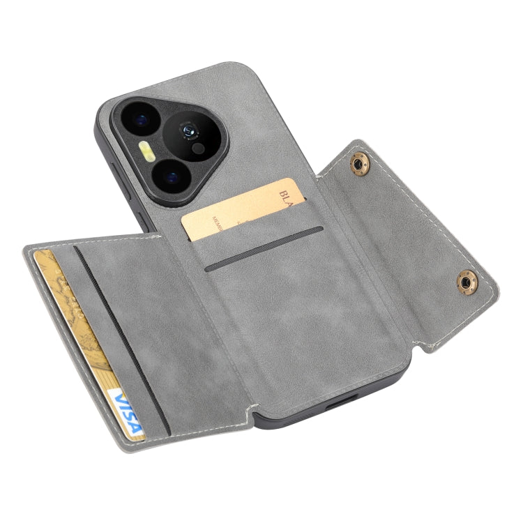 For Huawei Pura 70 Double Buckle Card Slots Magnetic Phone Case(Grey) - free shipping - PMC Jewellery - Order now!