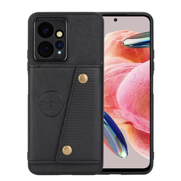 For Xiaomi Redmi Note 12 4G Global Double Buckle Card Slots Magnetic Phone Case(Black) - Xiaomi Cases by PMC TechLife | Online Shopping South Africa | PMC TechLife | Buy Now Pay Later Mobicred