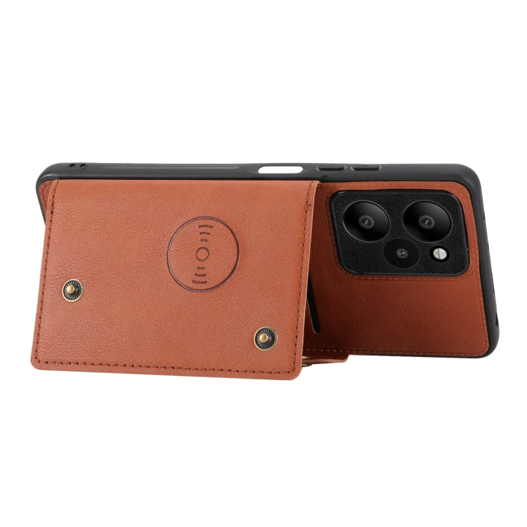 For Xiaomi Redmi Note 12R /Redmi 12 5G Double Buckle Card Slots Magnetic Phone Case(Brown) - Xiaomi Cases by PMC TechLife | Online Shopping South Africa | PMC TechLife | Buy Now Pay Later Mobicred