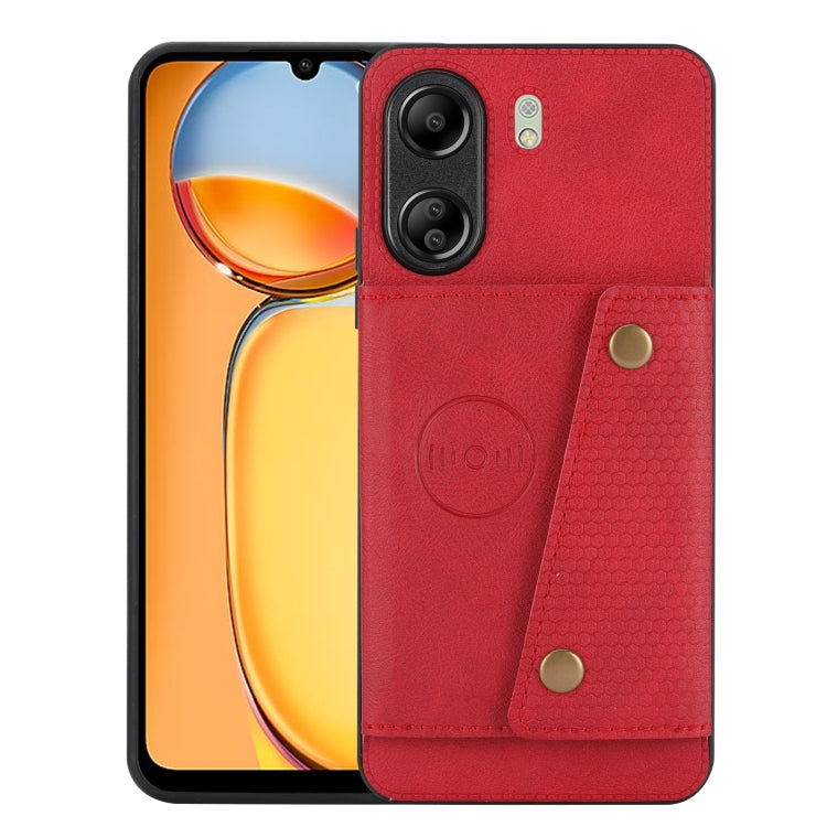 For Xiaomi Redmi 13C 4G / Poco C65 Double Buckle Card Slots Magnetic Phone Case(Red) - 13C Cases by PMC TechLife | Online Shopping South Africa | PMC TechLife | Buy Now Pay Later Mobicred
