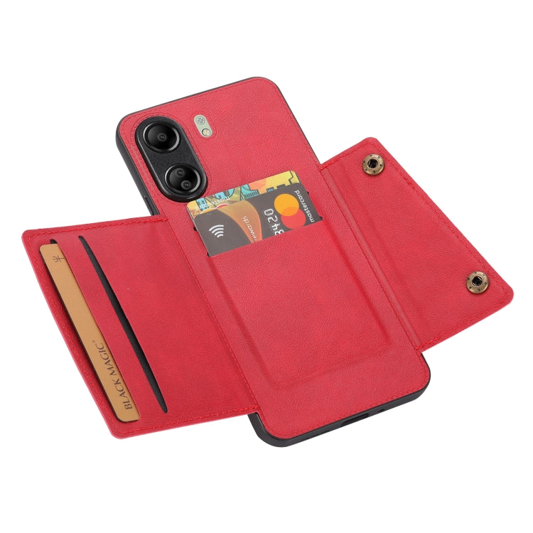 For Xiaomi Redmi 13C 4G / Poco C65 Double Buckle Card Slots Magnetic Phone Case(Red) - 13C Cases by PMC TechLife | Online Shopping South Africa | PMC TechLife | Buy Now Pay Later Mobicred