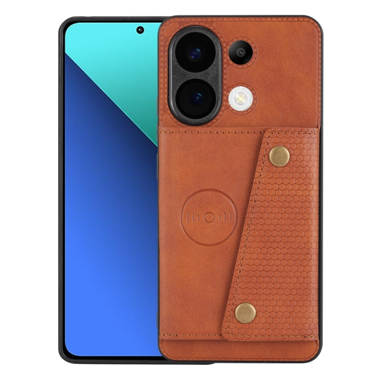 For Xiaomi Redmi Note 13 4G Global Double Buckle Card Slots Magnetic Phone Case(Brown) - Xiaomi Cases by PMC TechLife | Online Shopping South Africa | PMC TechLife | Buy Now Pay Later Mobicred