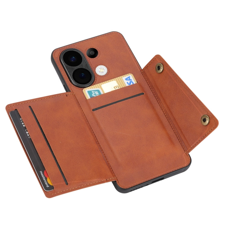 For Xiaomi Redmi Note 13 4G Global Double Buckle Card Slots Magnetic Phone Case(Brown) - Xiaomi Cases by PMC TechLife | Online Shopping South Africa | PMC TechLife | Buy Now Pay Later Mobicred
