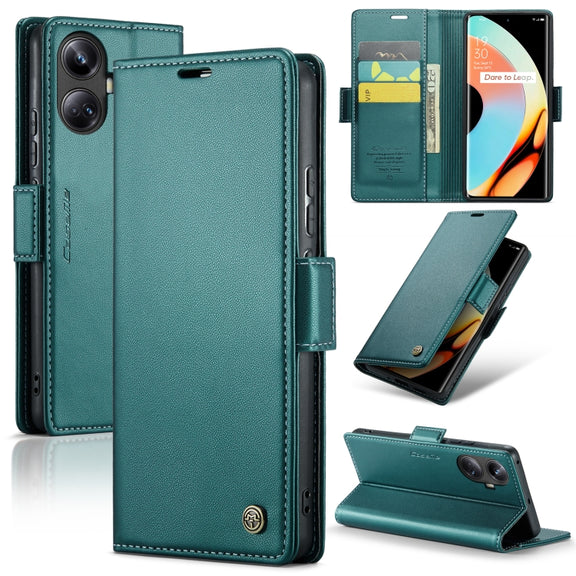 For Realme 10 Pro+ CaseMe 023 Butterfly Buckle Litchi Texture RFID Anti-theft Leather Phone Case(Pearly Blue)