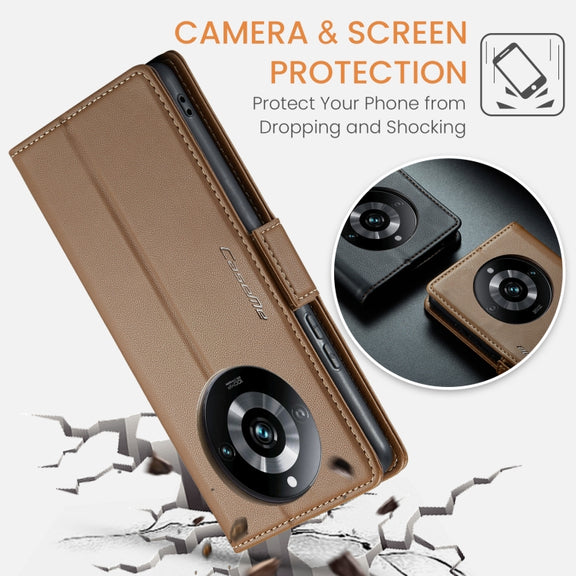 For Realme 11 Pro/11 Pro+ CaseMe 023 Butterfly Buckle Litchi Texture RFID Anti-theft Leather Phone Case(Brown)