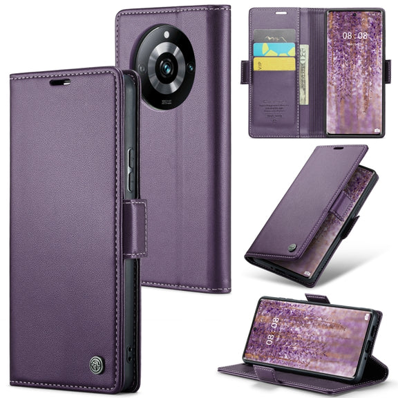 For Realme 11 Pro/11 Pro+ CaseMe 023 Butterfly Buckle Litchi Texture RFID Anti-theft Leather Phone Case(Pearly Purple)