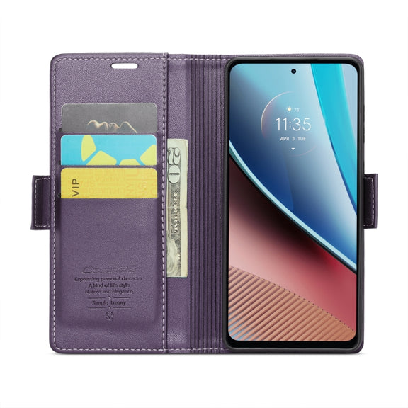 For Motorola Moto G Stylus 5G 2023 CaseMe 023 Butterfly Buckle Litchi Texture RFID Anti-theft Leather Phone Case(Pearly Purple)