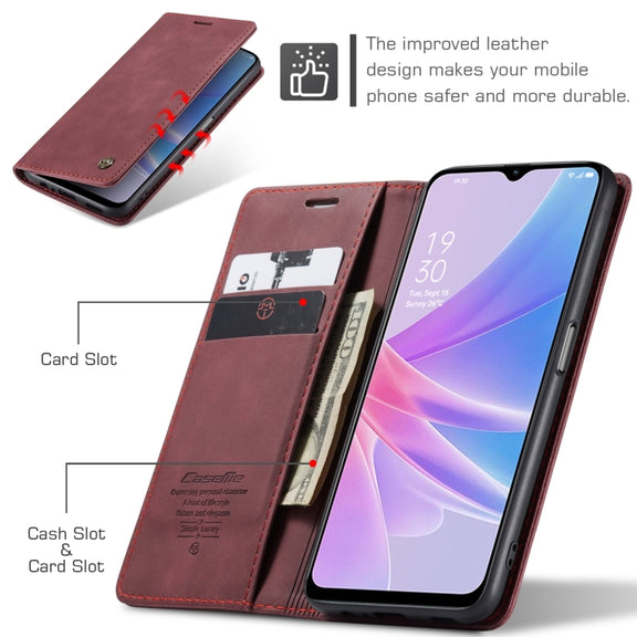 For OPPO A58 5G / A58X 5G CaseMe 013 Multifunctional Horizontal Flip Leather Phone Case(Wine Red)
