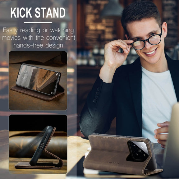 For Xiaomi 14 CaseMe 013 Multifunctional Horizontal Flip Leather Phone Case(Coffee)