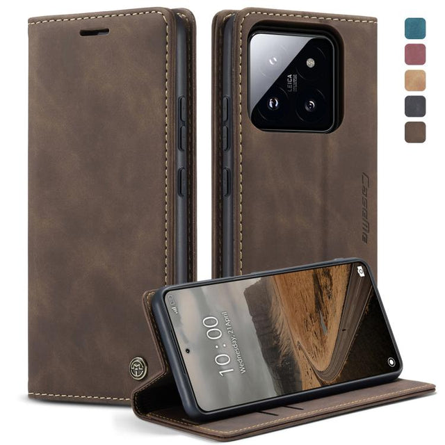 For Xiaomi 14 CaseMe 013 Multifunctional Horizontal Flip Leather Phone Case(Coffee)