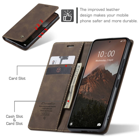 For Xiaomi Redmi Note 13 4G CaseMe 013 Multifunctional Horizontal Flip Leather Phone Case(Coffee)