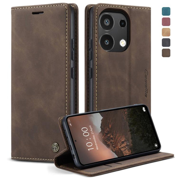 For Xiaomi Redmi Note 13 4G CaseMe 013 Multifunctional Horizontal Flip Leather Phone Case(Coffee)