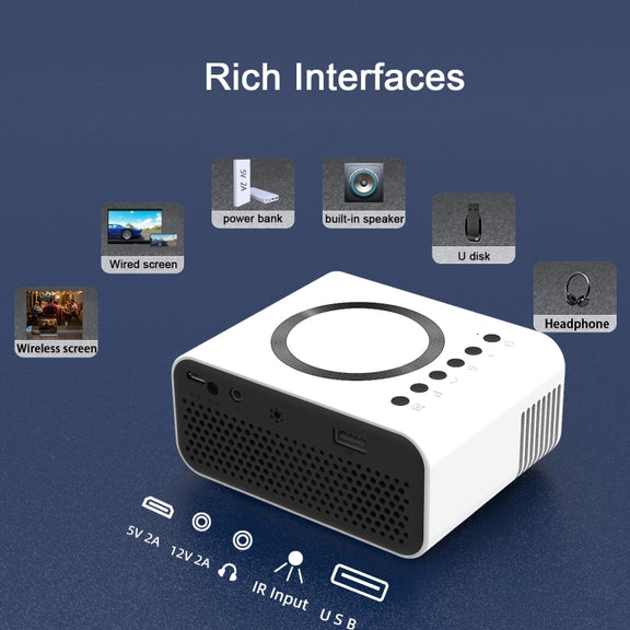 T300S 320x240 24ANSI Lumens Mini LCD Projector Supports Wired & Wireless Same Screen, Specification:US Plug(White)