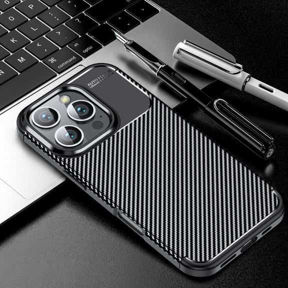 For iPhone 16 Pro Max Carbon Fiber Texture Shockproof TPU Phone Case(Black)