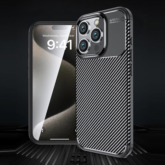 For iPhone 16 Pro Carbon Fiber Texture Shockproof TPU Phone Case(Black)