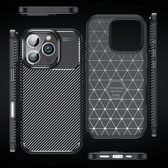 For iPhone 16 Pro Carbon Fiber Texture Shockproof TPU Phone Case(Black)