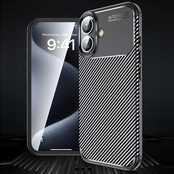 For iPhone 16 Carbon Fiber Texture Shockproof TPU Phone Case(Black)