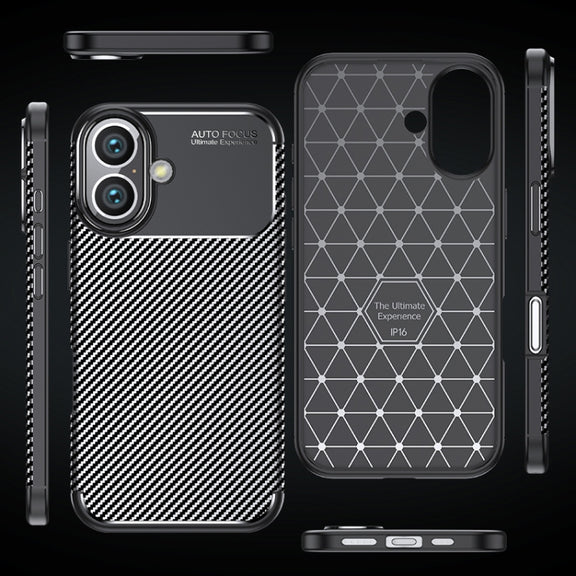For iPhone 16 Carbon Fiber Texture Shockproof TPU Phone Case(Black)