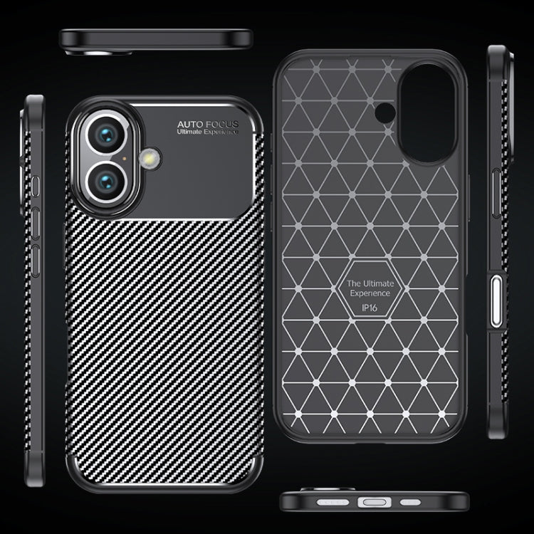 For iPhone 16 Carbon Fiber Texture Shockproof TPU Phone Case(Black)