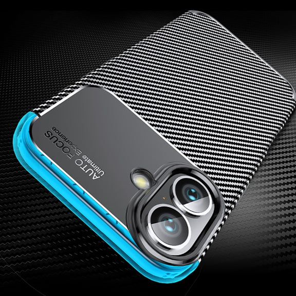 For iPhone 16 Carbon Fiber Texture Shockproof TPU Phone Case(Black)