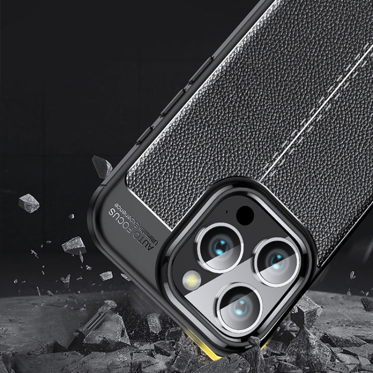 For iPhone 16 Pro Litchi Texture Shockproof TPU Phone Case(Black)