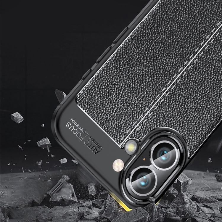For iPhone 16 Plus Litchi Texture Shockproof TPU Phone Case(Black) - iPhone 16 Plus Cases by PMC TechLife | Online Shopping South Africa | PMC TechLife | Buy Now Pay Later Mobicred