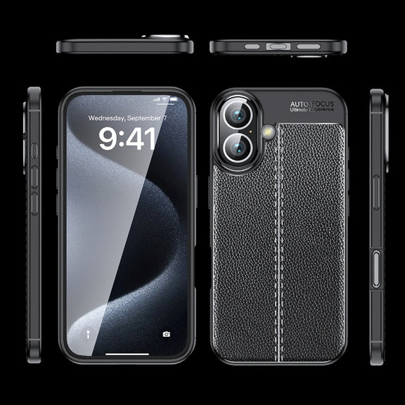 For iPhone 16 Plus Litchi Texture Shockproof TPU Phone Case(Blue)