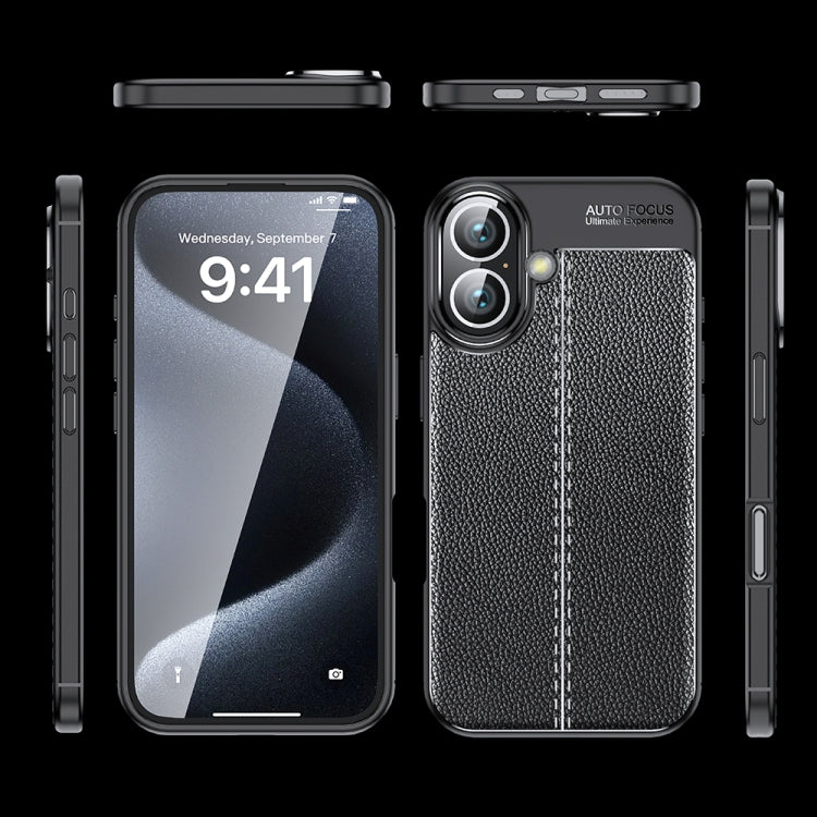 For iPhone 16 Litchi Texture Shockproof TPU Phone Case(Blue)