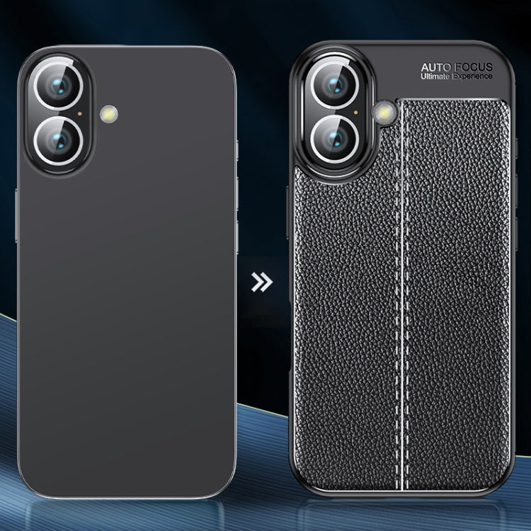 For iPhone 16 Litchi Texture Shockproof TPU Phone Case(Blue)