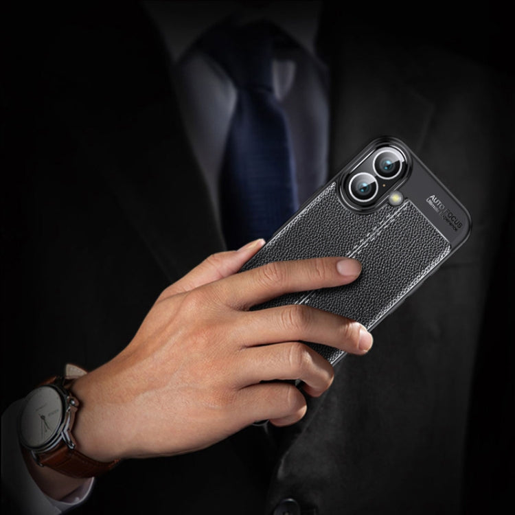 For iPhone 16 Litchi Texture Shockproof TPU Phone Case(Blue)