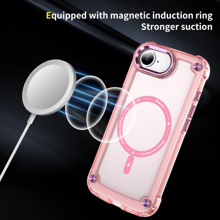For iPhone 16e Skin Feel TPU + PC MagSafe Magnetic Phone Case(Transparent Pink) - free shipping - PMC TechLife - Order now!