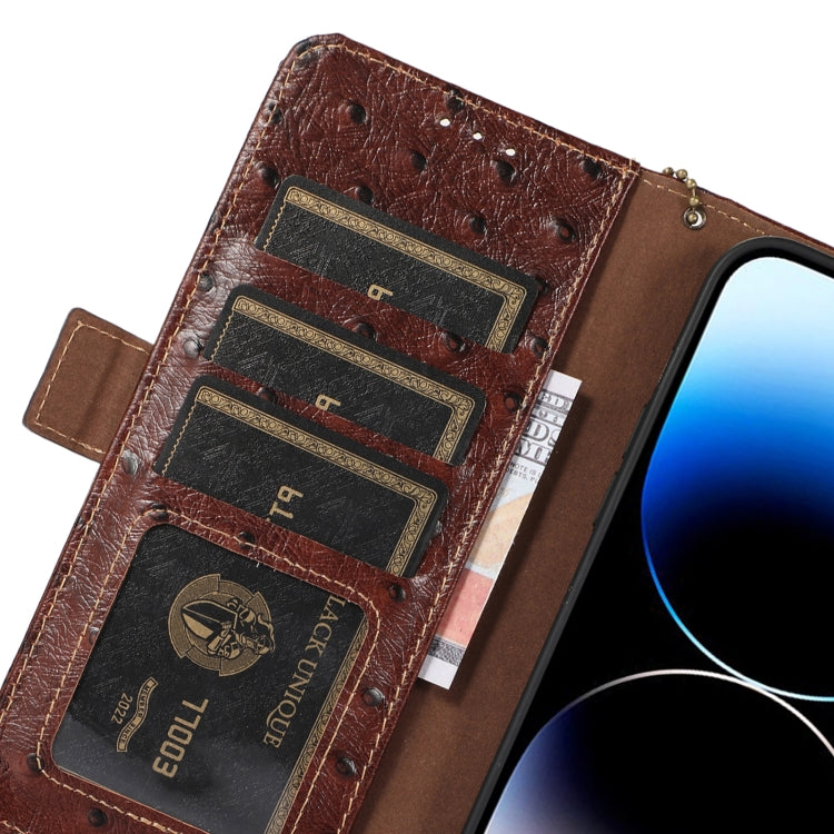 For Motorola Edge 40 Ostrich Pattern Genuine Leather RFID Phone Case(Coffee)