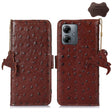For Motorola Moto G14 4G Ostrich Pattern Genuine Leather RFID Phone Case(Coffee) - Motorola Cases by PMC TechLife | Online Shopping South Africa | PMC TechLife | Buy Now Pay Later Mobicred