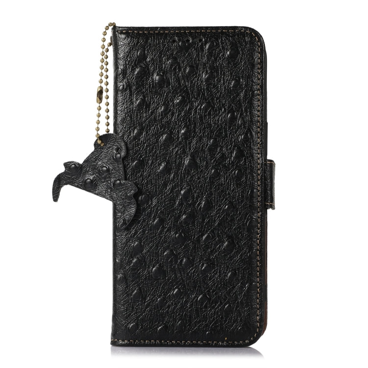 For Motorola Moto G14 4G Ostrich Pattern Genuine Leather RFID Phone Case(Black) - Motorola Cases by PMC TechLife | Online Shopping South Africa | PMC TechLife | Buy Now Pay Later Mobicred