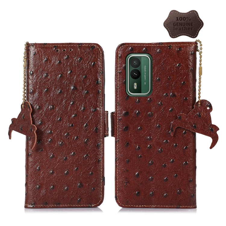 For Nokia XR21 Ostrich Pattern Genuine Leather RFID Phone Case(Coffee) - Nokia Cases by PMC TechLife | Online Shopping South Africa | PMC TechLife | Buy Now Pay Later Mobicred