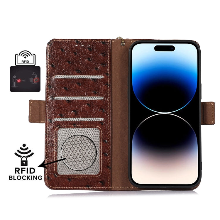 For Nokia XR21 Ostrich Pattern Genuine Leather RFID Phone Case(Coffee) - Nokia Cases by PMC TechLife | Online Shopping South Africa | PMC TechLife | Buy Now Pay Later Mobicred