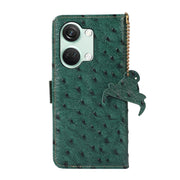 For OnePlus Nord 3 / Ace 2V Ostrich Pattern Genuine Leather RFID Phone Case(Green)
