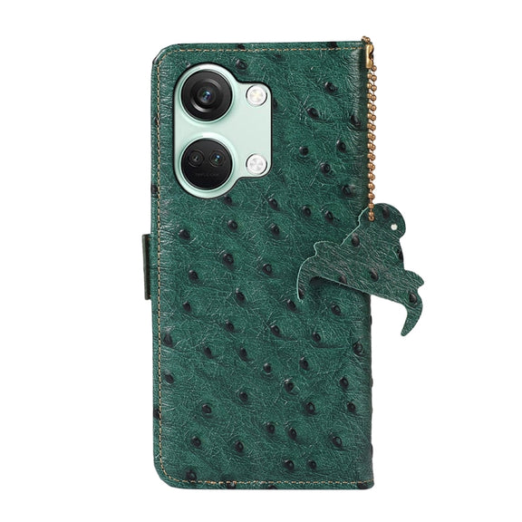 For OnePlus Nord 3 / Ace 2V Ostrich Pattern Genuine Leather RFID Phone Case(Green)