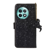 For OnePlus Ace 2 Pro Ostrich Pattern Genuine Leather RFID Phone Case(Black)